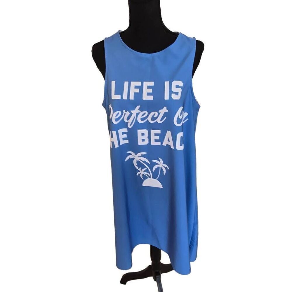Womens Sleeveless Life Is Better On The Beach Graphic Cover-up Dress Blue Medium